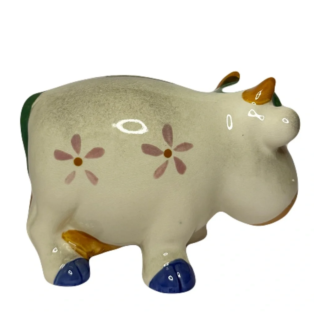 Vintage Cow Bull Piggy Coin Bank w Stopper & Original Sticker, Dabs Japan